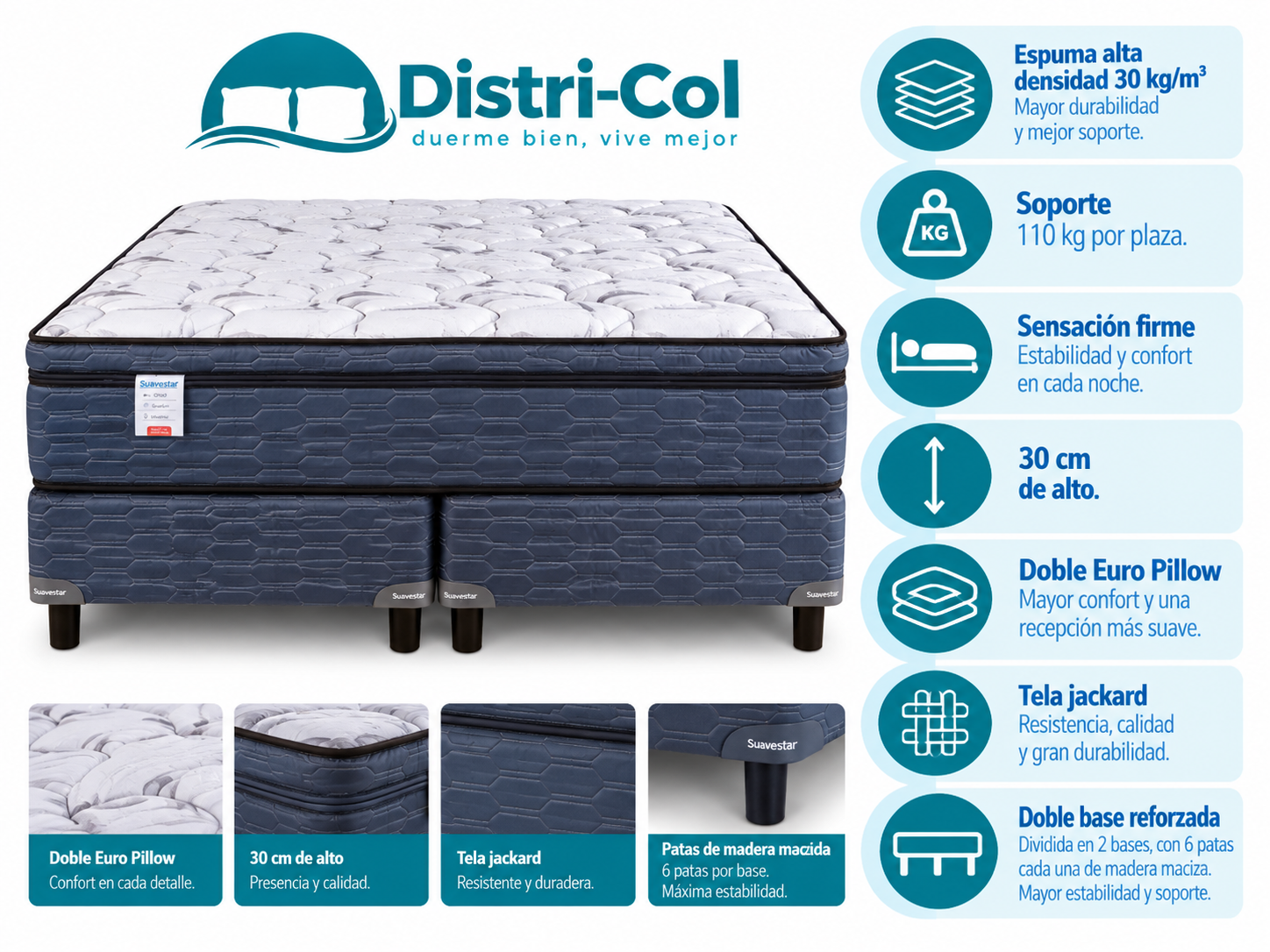 Conjunto Sommier Suavestar "ROCKSTAR EURO PILLOW" | 110KG